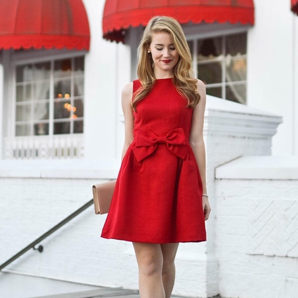 Tahari Red Bow Front A-Line Dress